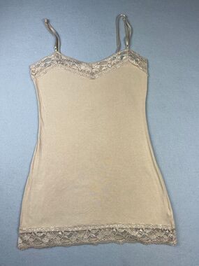 Y2K Coquette Fairy Loveculture Womens M Nude Beige Lace Trim Cami Tank Top